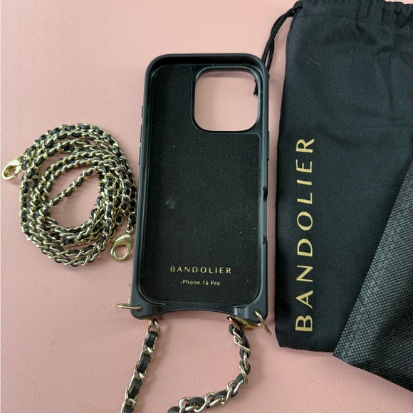 Bandolier Black Leather Phone/Wallet Case with Gold Chain - IPhone 16 Pro - Picture 6 of 8